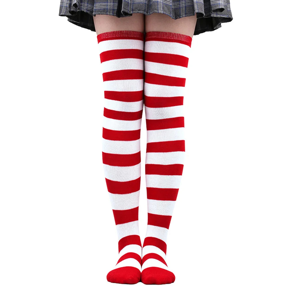 Wide Striped Stockings Women Over Knee High Long Socks Christmas Halloween Cosplay Anime Performance Party Gifts Socks Colorful