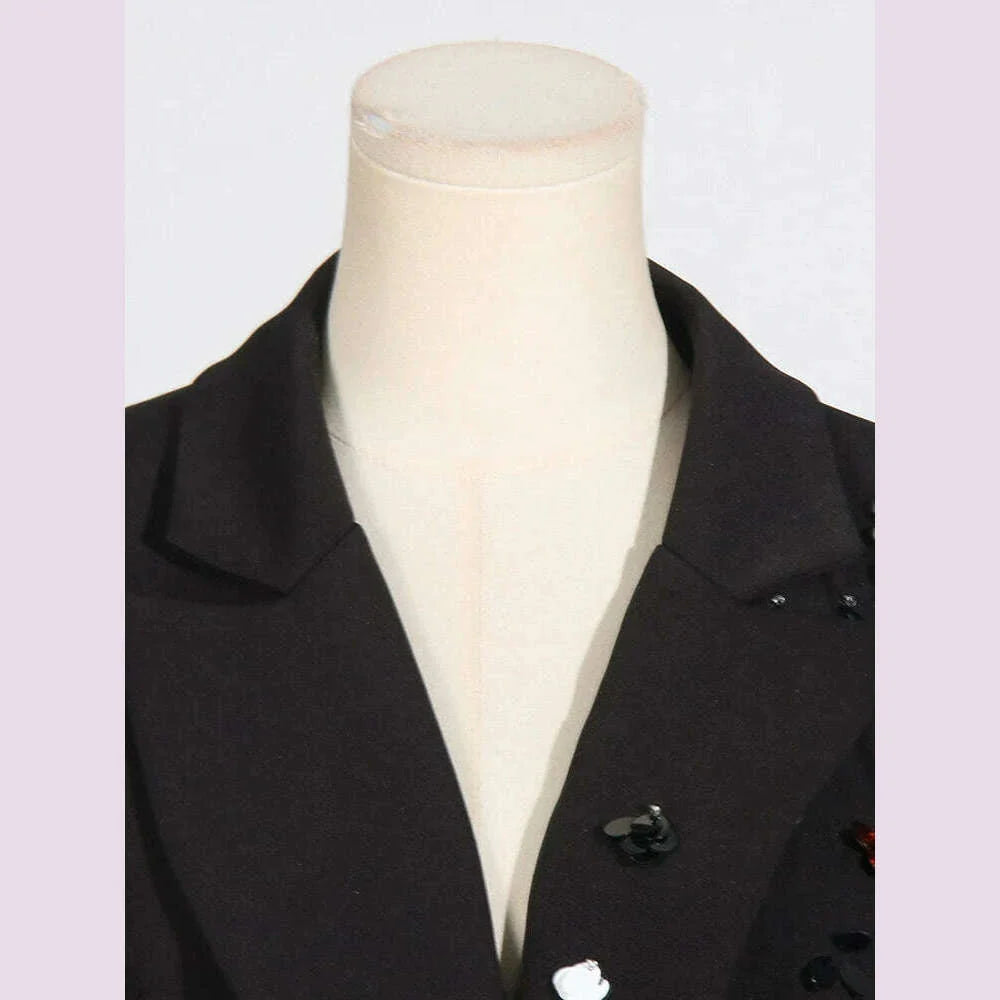 VGH Solid Spliced Sequins Slimming Blazers For Women Notched Collar Long Sleeve Tunic Casual Chic Blazer Female New Autumn 2024