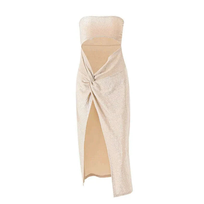 WhereMery Sexy Sleeveless Slit Dress Hollow Out Elegant Skinny Women Long Dresses Summer 2024 Fashion Ladies Party Club Vestidos