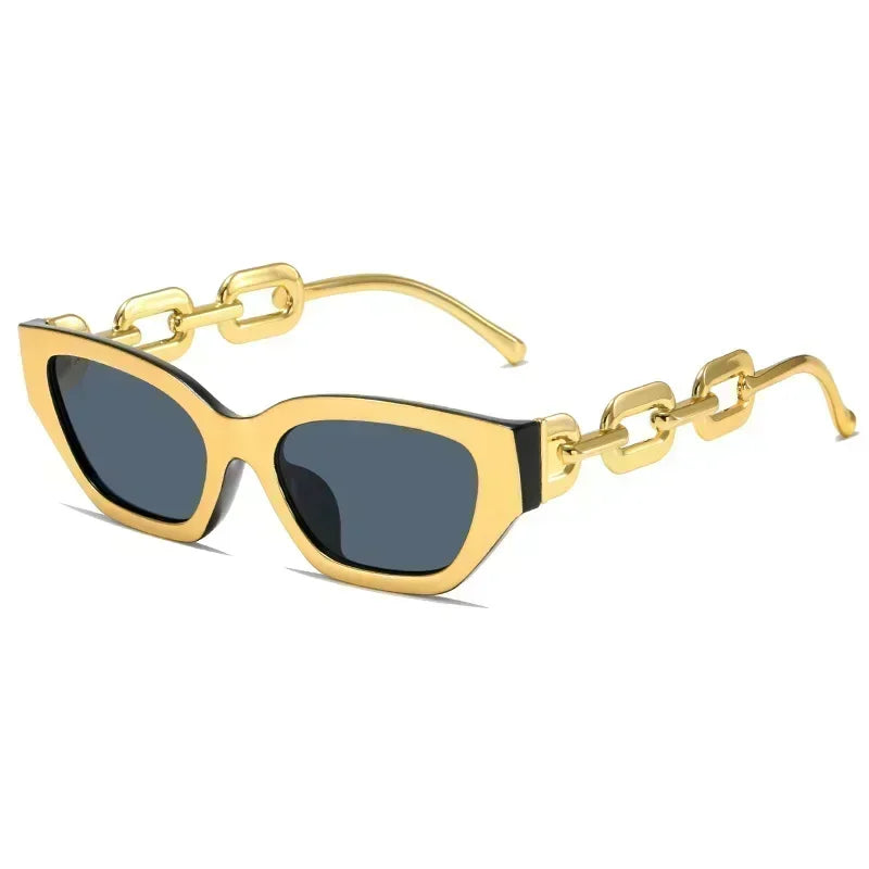 2024 New Fashion Cat Eye Sunglasses Women Vintage Brand Designer Glasses Black Sun Glasses Female UV400 Golden Eyewear
