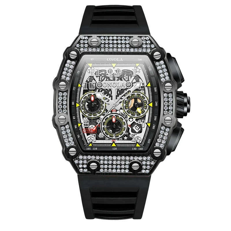 Unique Fashion Design Diamond Inlaid Men's Watch ONOLA Luxury Full-automatic Mechanical Waterproof Tape Watches Men clock