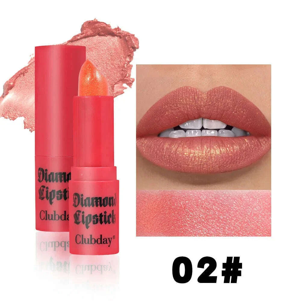 8 Colors Waterproof Diamond Glitter Lipstick Long Lasting Moisturizing Shiny Pearlescent Nude Red Lipsticks Lips Makeup Cosmetic
