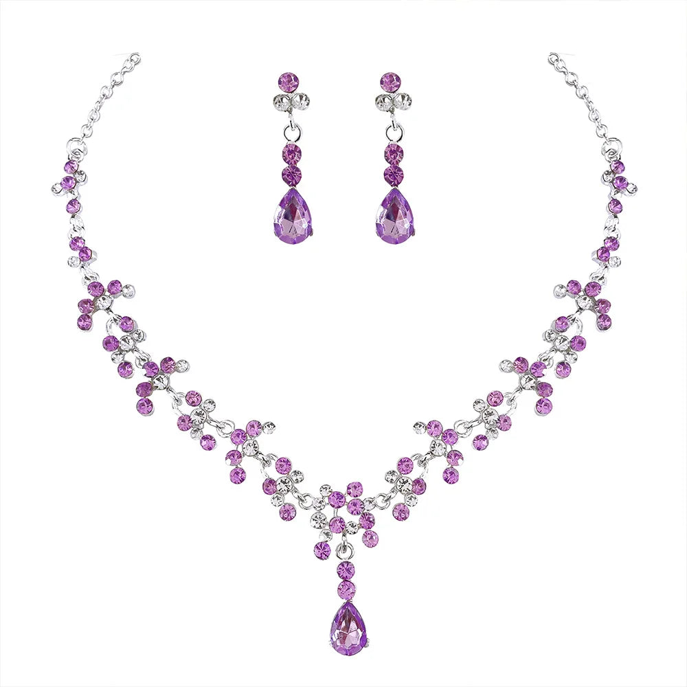 Fashion Crystal Bridal Wedding Jewelry Sets Women Gold Color Rhinestone Necklace Long Earrings Set Dress Accessories Bridesmaids