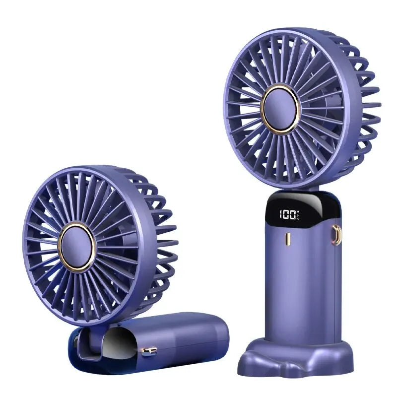 Clearance_USB Handheld Mini Fan Foldable Portable Neck Hanging Fans 5 Speed Rechargeable Fan with Phone Stand and Display Screen