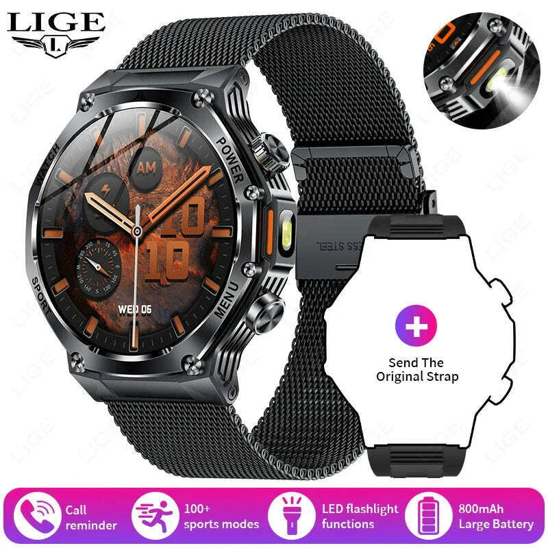 LIGE New Smart Watch Men 800mAh Ultra Long Battery Life Waterproof Outdoor Sport Watches Bluetooth Call Military Smartwatch 2025