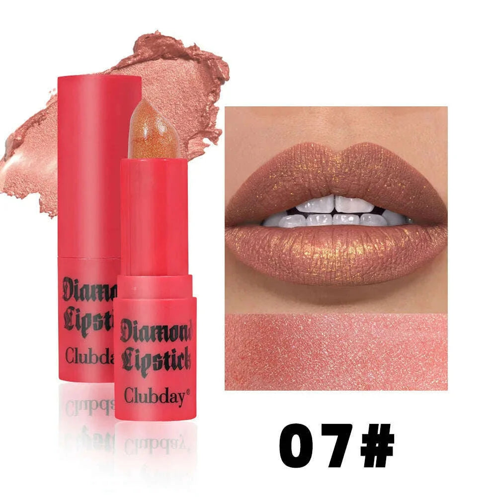 8 Colors Waterproof Diamond Glitter Lipstick Long Lasting Moisturizing Shiny Pearlescent Nude Red Lipsticks Lips Makeup Cosmetic