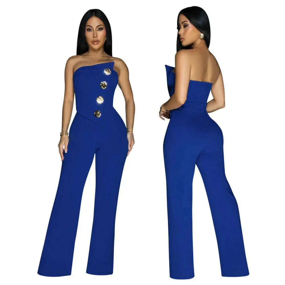 Jumpsuits Sexy Women One Piece Sleeveless Strapless Tight High Waist Overalls Wide Leg Long Pants Irregularity Rompers