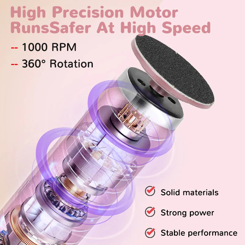 2-in-1 Electric Pedicure Foot Callus Remover Foot Care Electronic Foot Grinder & Replacement Sandpaper Dead Skin Pedicure Tool