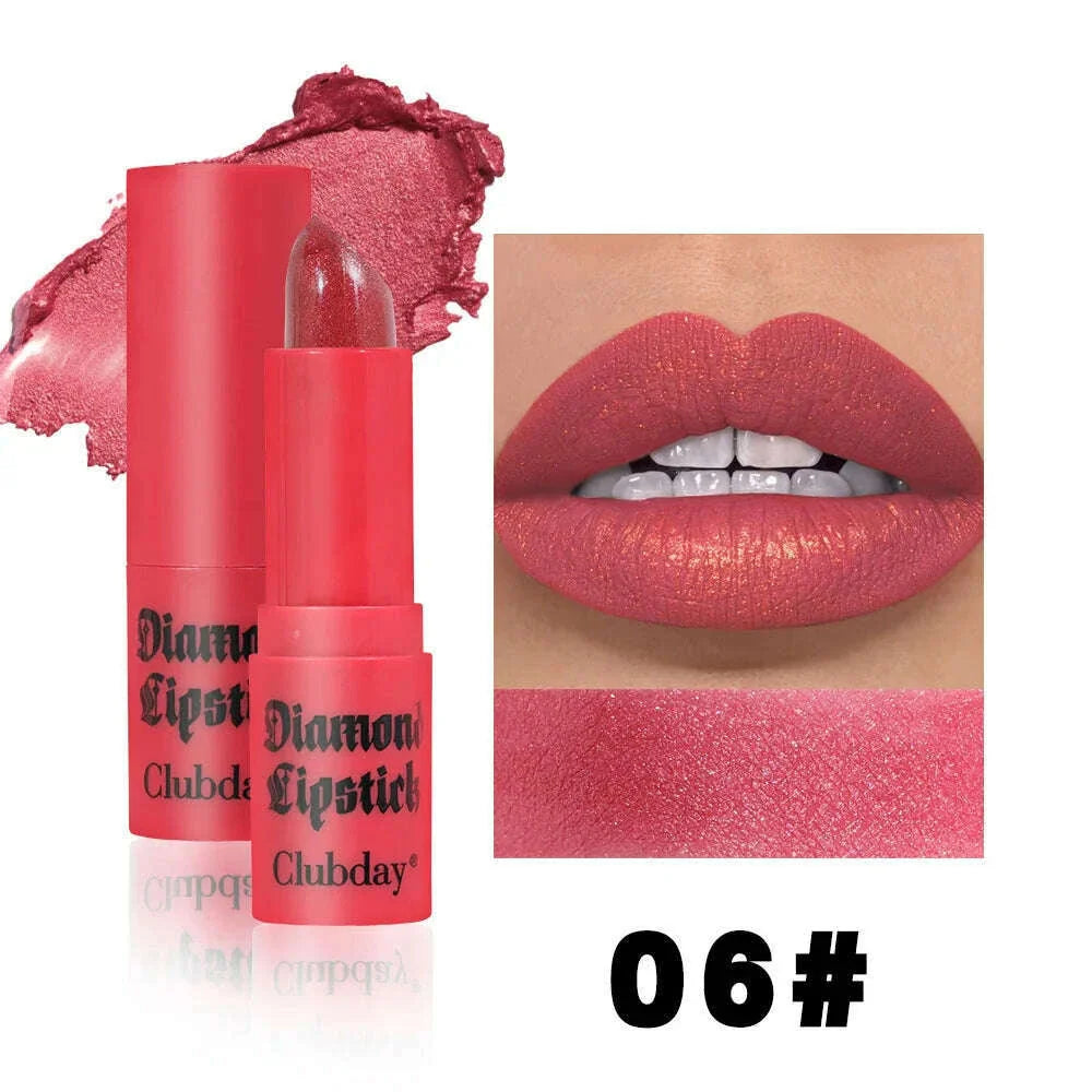 8 Colors Waterproof Diamond Glitter Lipstick Long Lasting Moisturizing Shiny Pearlescent Nude Red Lipsticks Lips Makeup Cosmetic