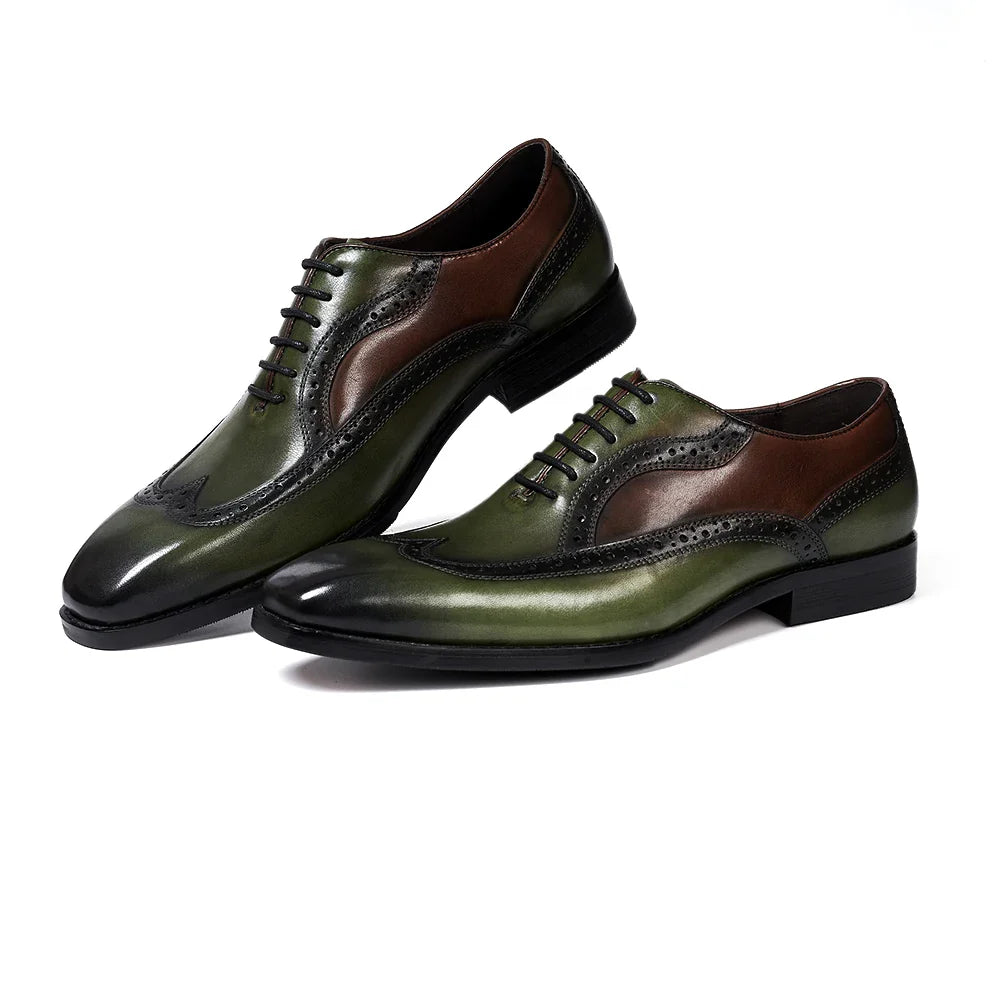 Luxury Italian Men's Oxfords Genuine Leather Brogue Wingtip Wedding Party Dress Shoes for Men Classic Lace-Up Office Formal Shoe