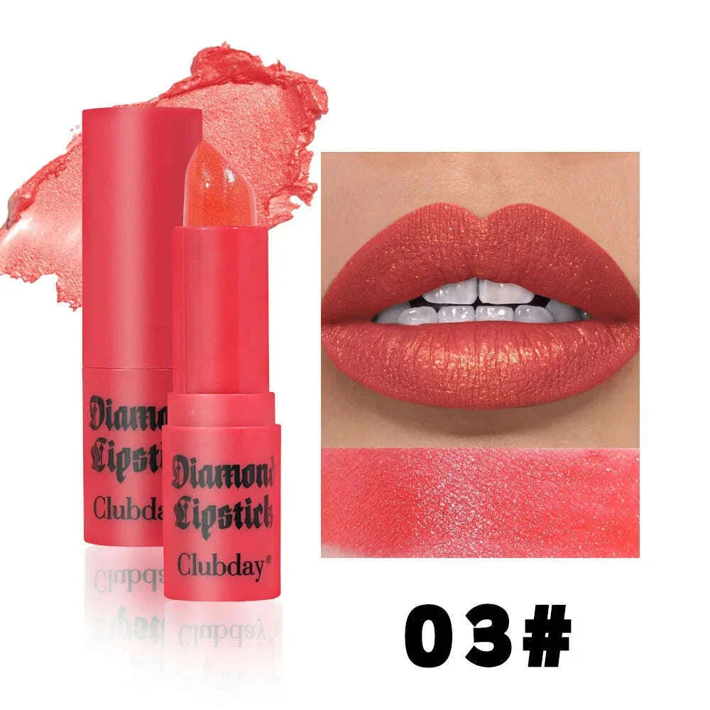 8 Colors Waterproof Diamond Glitter Lipstick Long Lasting Moisturizing Shiny Pearlescent Nude Red Lipsticks Lips Makeup Cosmetic