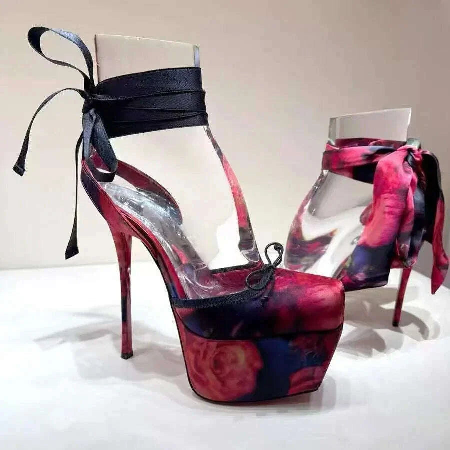 European and American High-heeled Dance Platform Silk Satin Square Bow Sandals Shoes Women Zapatos Mujer