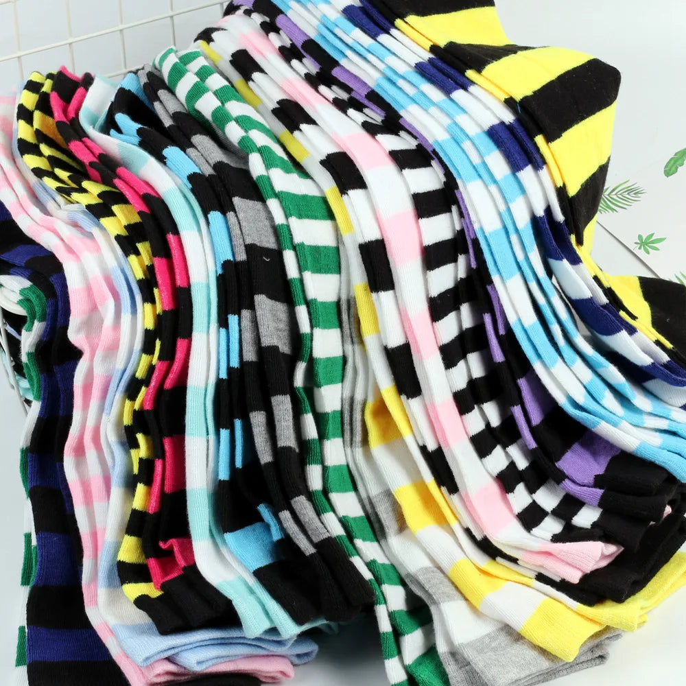 Wide Striped Stockings Women Over Knee High Long Socks Christmas Halloween Cosplay Anime Performance Party Gifts Socks Colorful