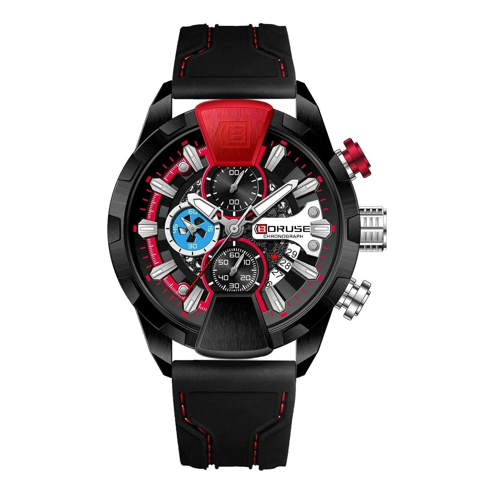 BORUSE Yellow Watches for Men Business Chronograph Silicone Waterproof Quartz Wristwatch Reloj Hombre