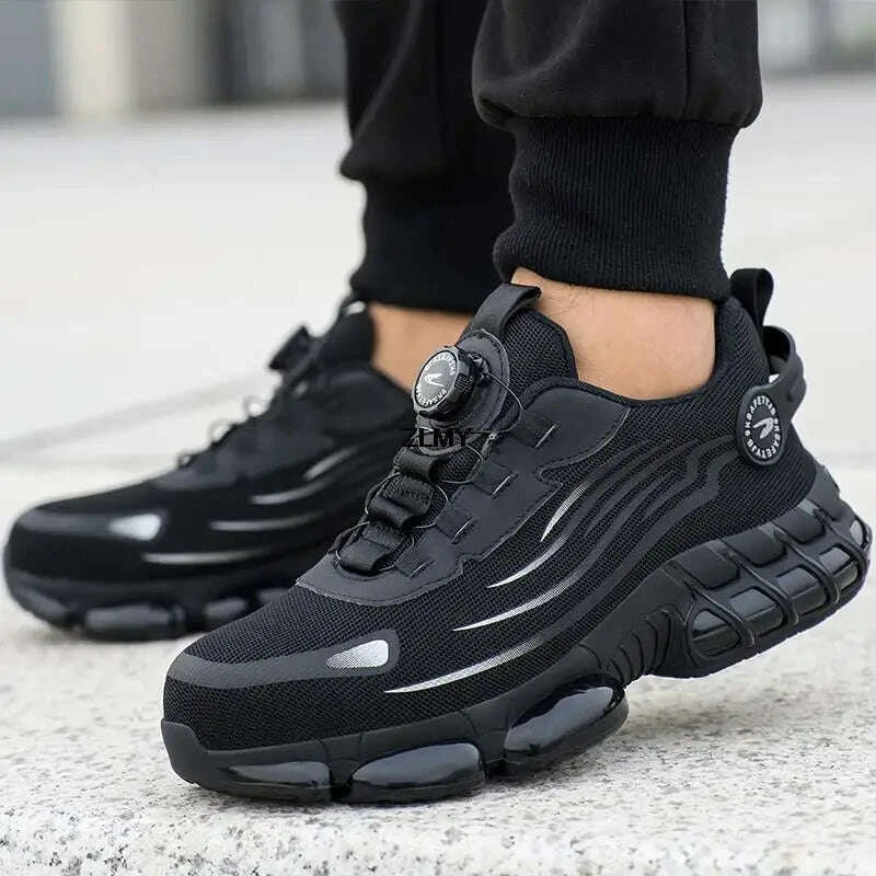 Rotary Button Safety Shoes Men Steel Toe Sneakers Puncture Proof Work Safety Boots Air Cushion Sport Work Shoes Anti-smash Boots