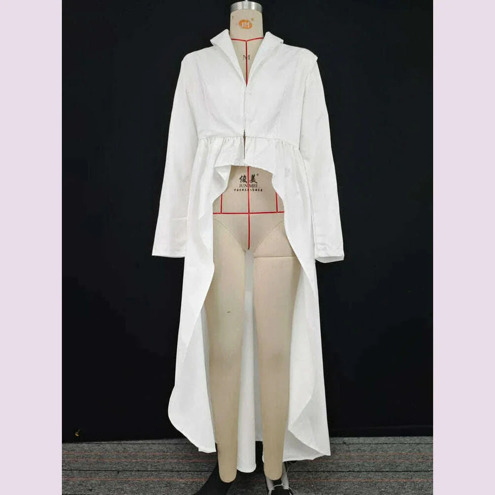 Beautyblue High-Low Wrap Blazer Top White Women's V-Neck Coats New Fashion Solid Color Falbala Pleated Elegant Chic Clothing
