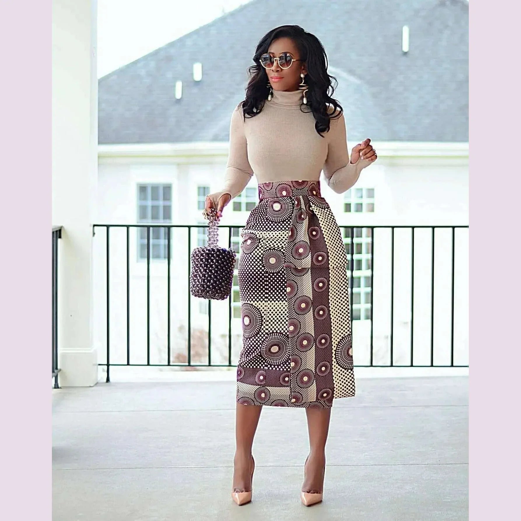 CM.YAYA Women Skirts Print High Waist Stretchy Bodycon Midi Skirt Ladies Vintage Fashion Streetwear 2024 Autumn Winter Elastic