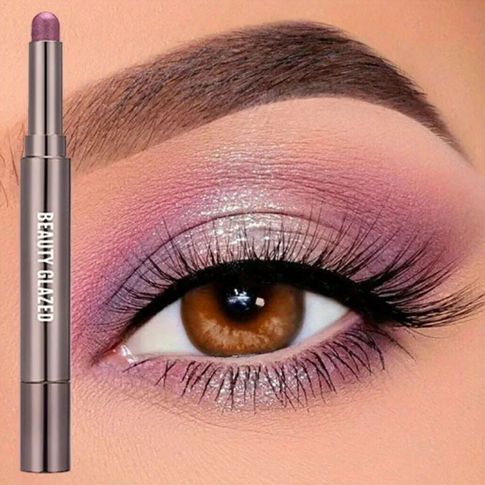 BEAUTY GLAZED 10 Colors Eyeshadow Stick Long-lasting Waterproof Eyeshadow Pen with Double Head Brush Matte and Shimmer Shade
