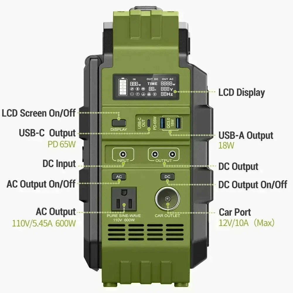 Portable Power Station 614.4Wh Battery Pack with 600W (1200W Surge) AC Outlets Solar Battery Generator for Outdoor Camping RV