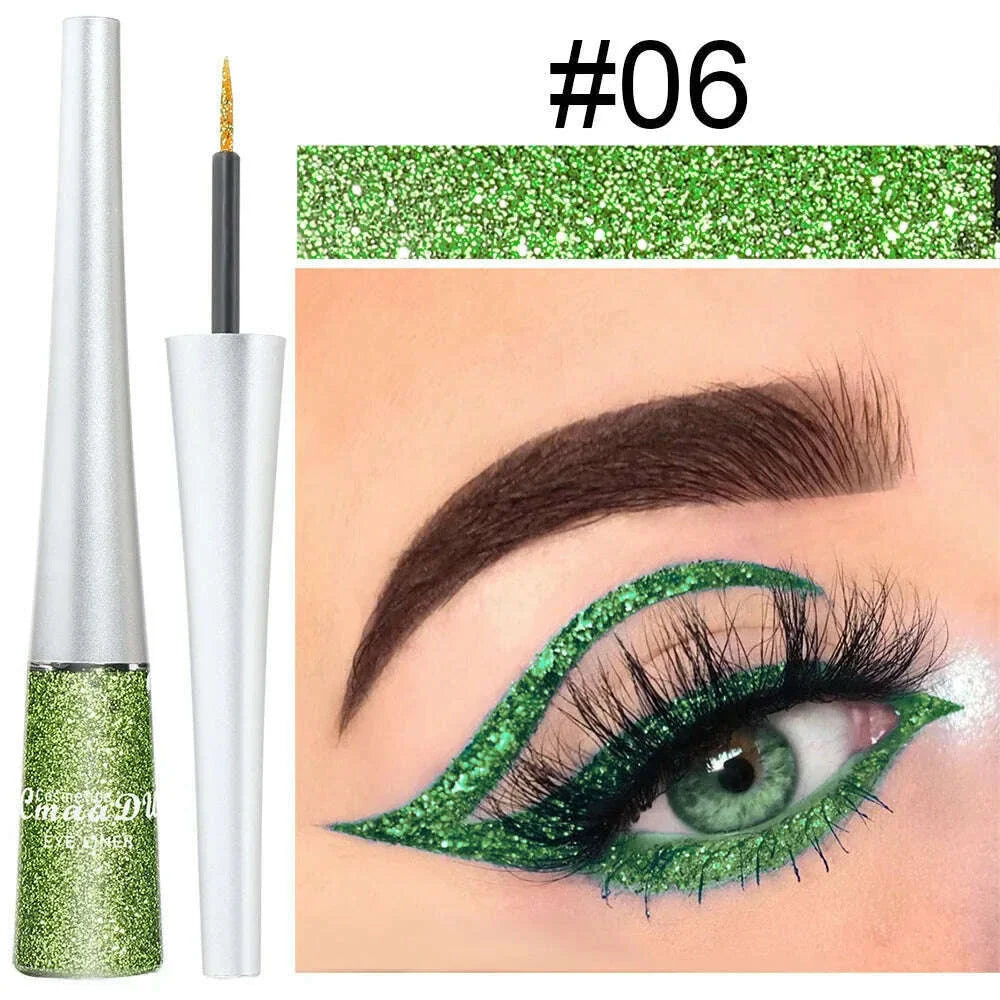 Glitter Liquid Eyeliner Pearlescent Diamond Eyeshadow 16 Color Sequins Blue Silver Pink Rose Gold Mini Fine Brush Eyeline Makeup