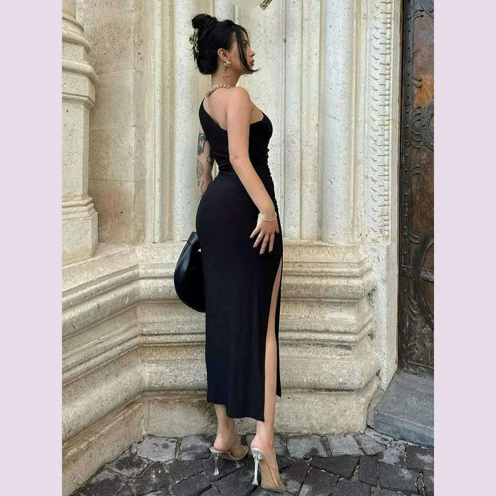 Summer Black New Dress Women Fashion Sexy Split Sleeveless Backless Slim Maxi Dress Female Casual Club Elegant Lady Party Dress