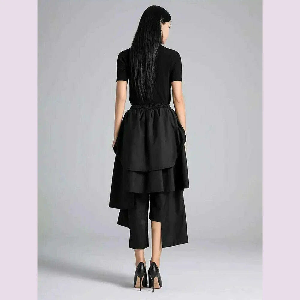 EAM Black Irregular Patch High Elastic Waist Calf-Length Pants New Trousers Women Fashion Tide Spring Autumn 2025 30A3161
