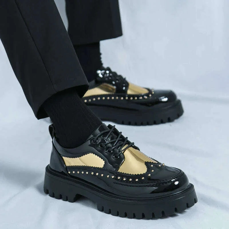 Men Casual Office Business Formal Oxford Thick Bottom Dress Shoes Men Gentleman Outdoor Patent Leather Wedding Shoes Fashion