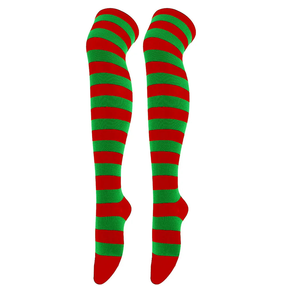 Wide Striped Stockings Women Over Knee High Long Socks Christmas Halloween Cosplay Anime Performance Party Gifts Socks Colorful