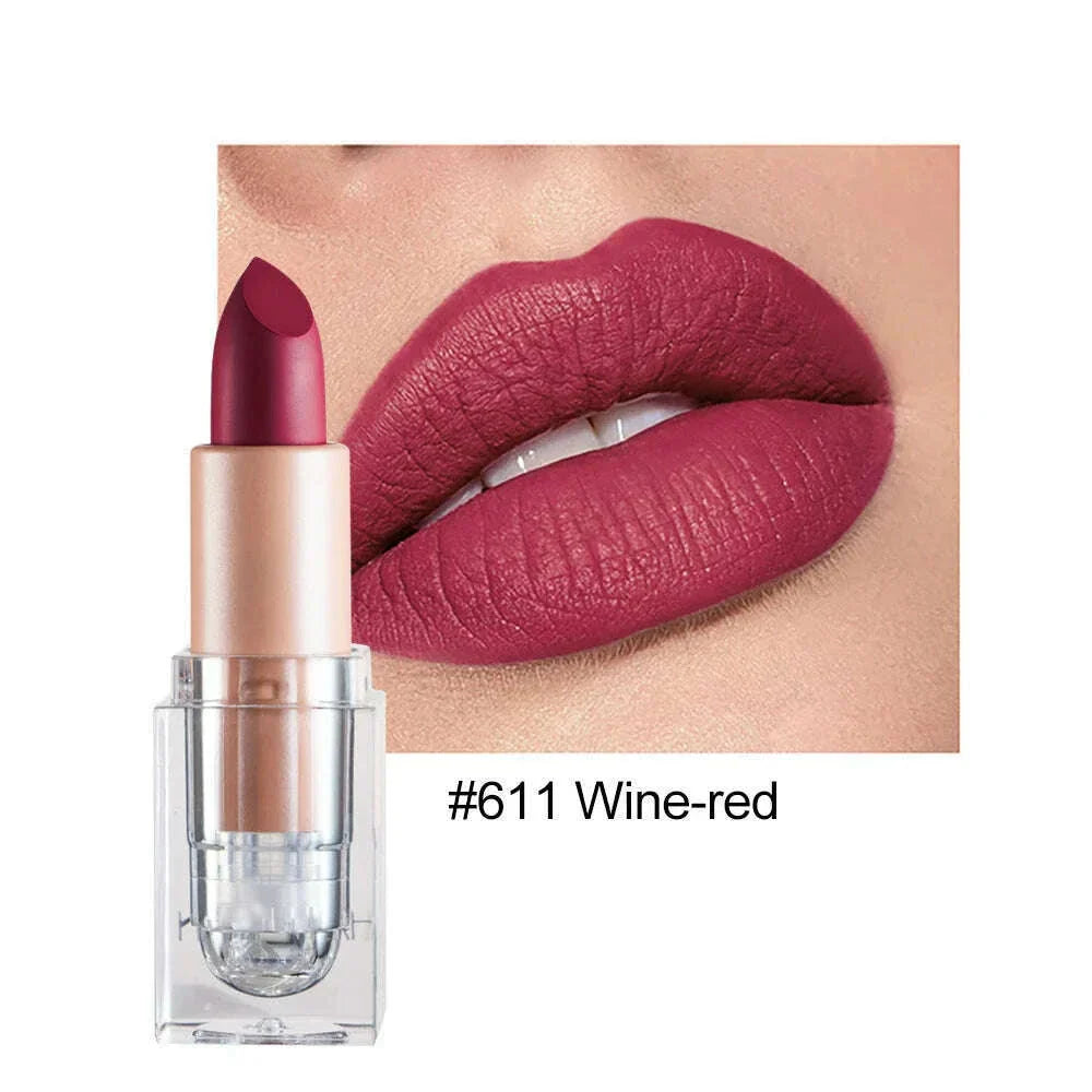 Handaiyan 12 Colors Matte Waterproof Velvet Nude Lipstick Sexy Red Brown Pigments Makeup Long Lasting Profissional