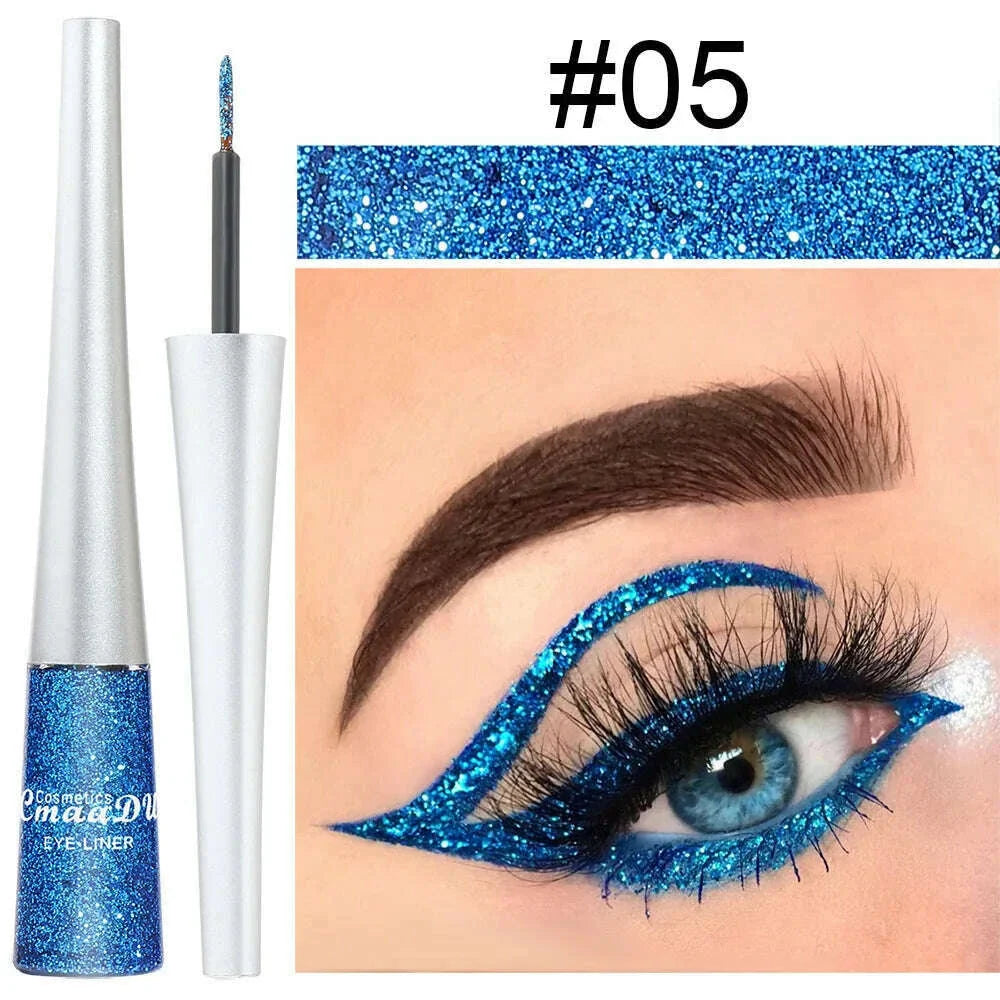 Glitter Liquid Eyeliner Pearlescent Diamond Eyeshadow 16 Color Sequins Blue Silver Pink Rose Gold Mini Fine Brush Eyeline Makeup