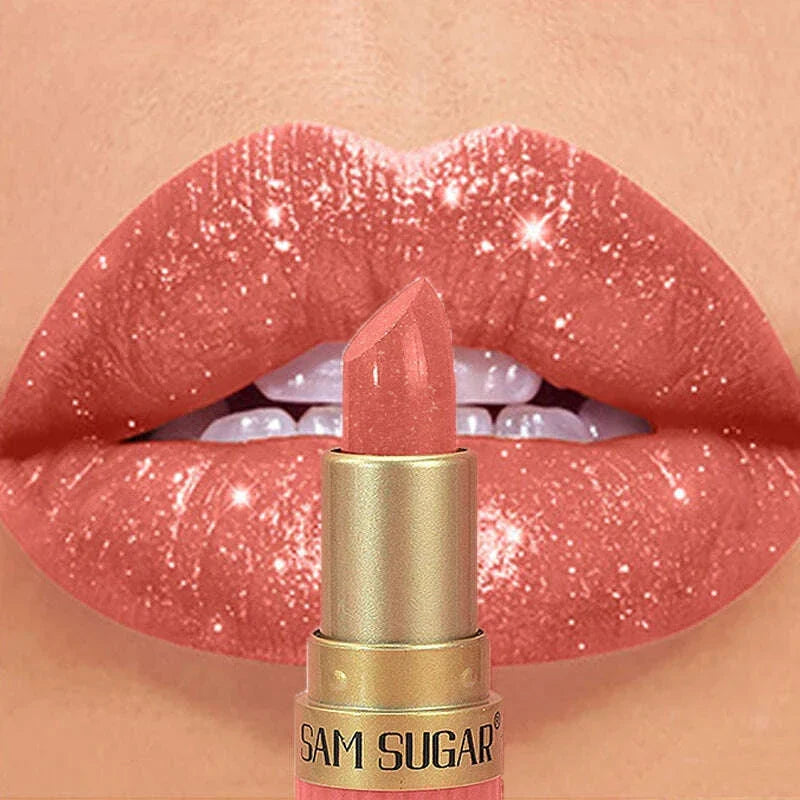 6 Colors Diamond Pearlescent Lipstick Glitter Shiny Metallic Lipstick Lip Tint Long Lasting Nude Shimmer Shiny Lip Gloss Makeup