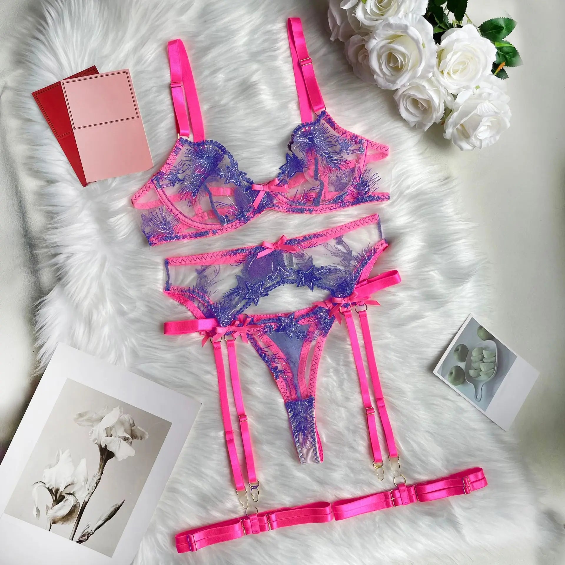 Bra set Tight fitting thin transparent mesh embroidery sexy underwear woman sexy lingerie 2 pieces sexy set women's Sex shop xxx