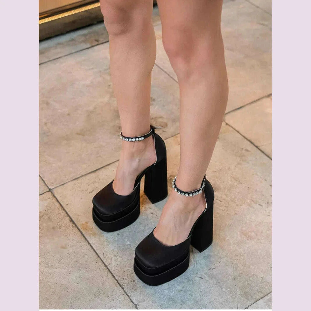 2025 Spring Platform Women Mary Jane Shoes Fashion Crystal Bukle Sexy High Heel Wedding Party Shoes
