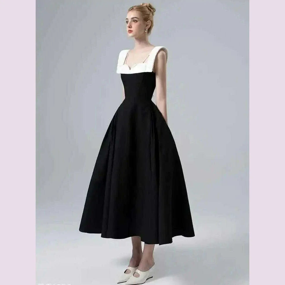 DEAT Elegant Dress Contrast Color Wide Slip Sleeveless A-line Backless Women's Evening Dress 2025 Spring New Fashion 13DB4369
