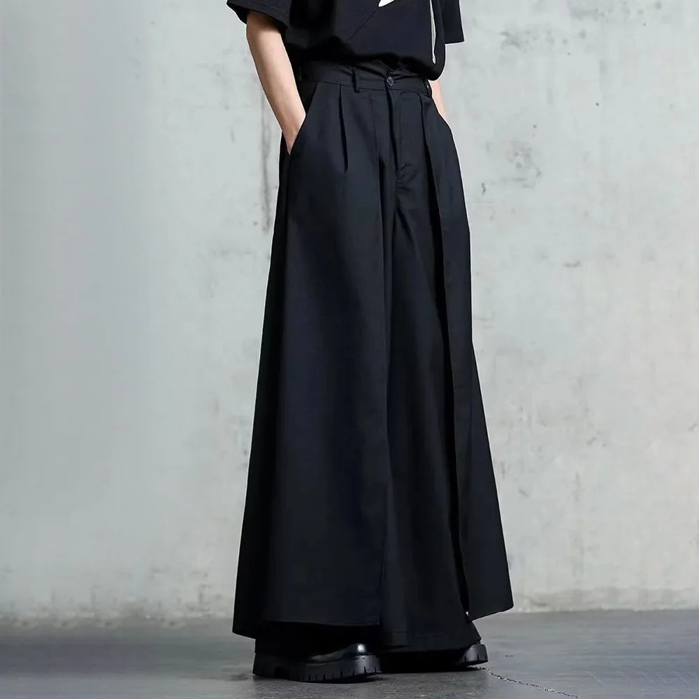 Gothic Y2K Single Layer Thick Japanese Culottes Dark Style Streetwear Draped Personality All Match Casual Pants Unisex 2024
