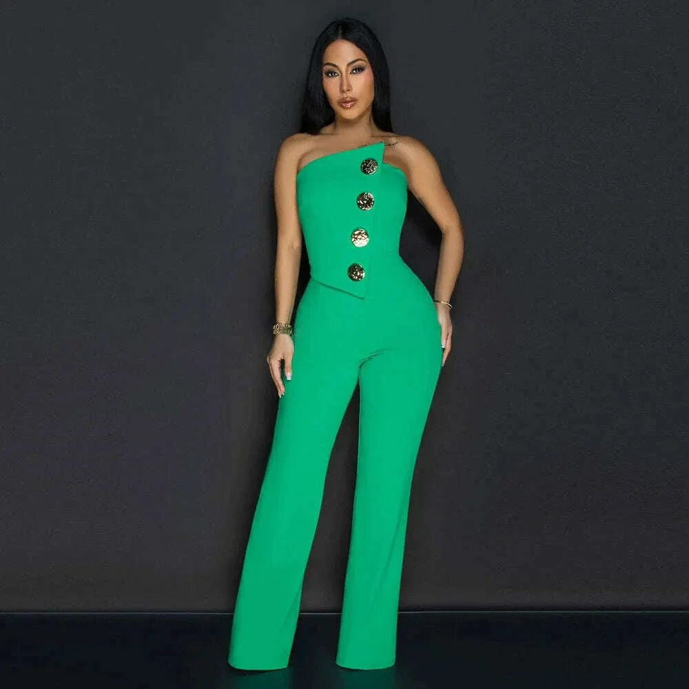 Jumpsuits Sexy Women One Piece Sleeveless Strapless Tight High Waist Overalls Wide Leg Long Pants Irregularity Rompers