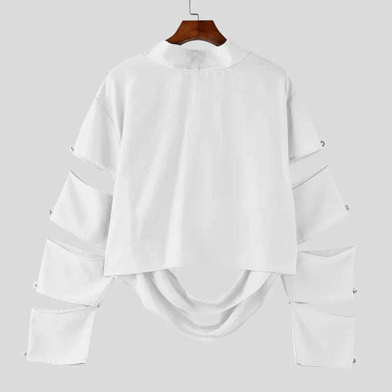 INCERUN Men Irregular T Shirts Solid Color Turtleneck Long Sleeve Hollow Out Men Clothing Streetwear 2025 Fashion Sexy Camisetas