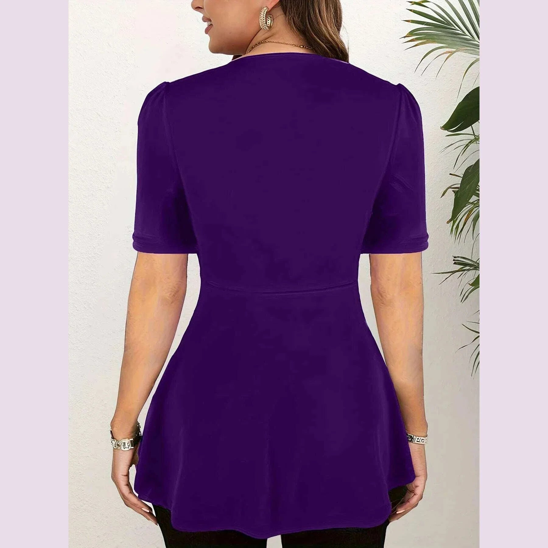 Fashion Women Plus Size Elegant Short Sleeve T shirt V-Neck Ruched Sexy Office Lady Casual Slim Summer Casual Fashion Tee Tops