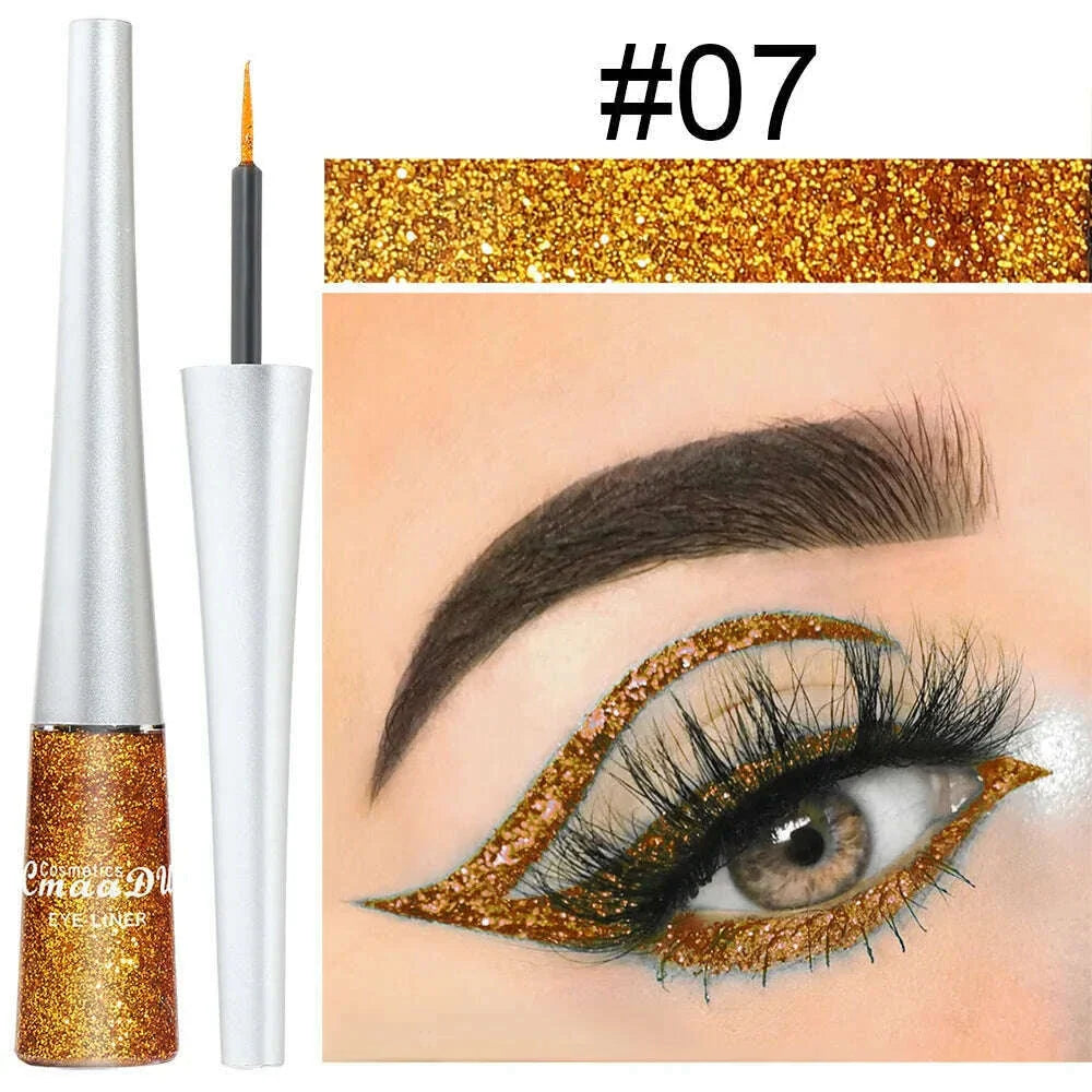 Glitter Liquid Eyeliner Pearlescent Diamond Eyeshadow 16 Color Sequins Blue Silver Pink Rose Gold Mini Fine Brush Eyeline Makeup