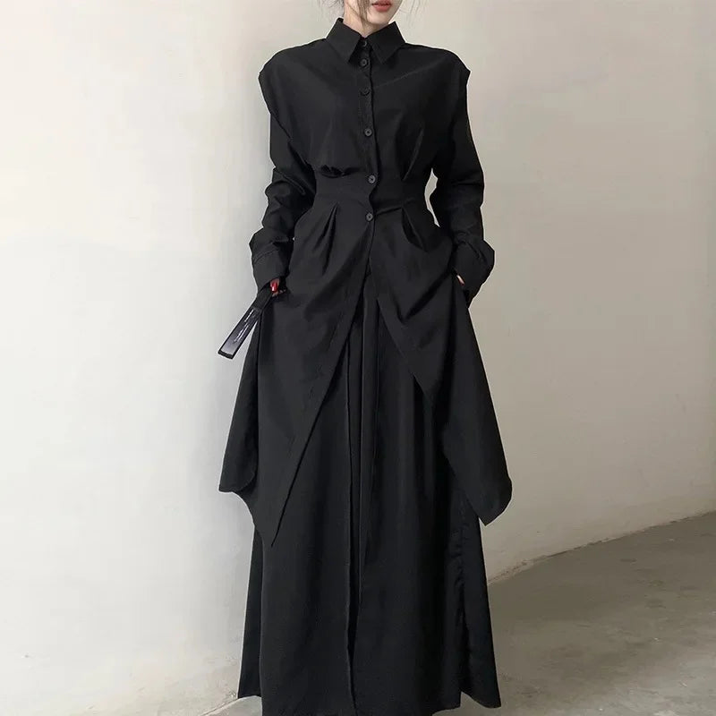 Long Waist-Cinched Coat Shirt for Men And Women Straight Leg Pants Slimming Long Shirt Dress by None( AE Stock) in Mainland Chin