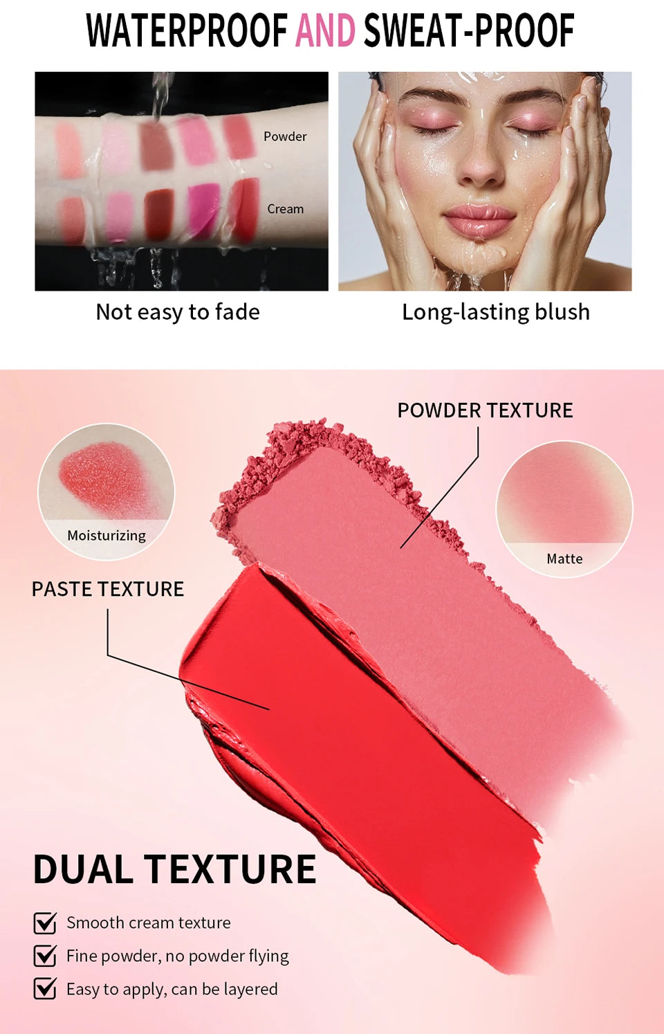 Cream&Powder Blush Palette Natural Long-lasting High Pigment Blush Makeup Contour Powder Beauty Peach Pink Korean Makeup Blush