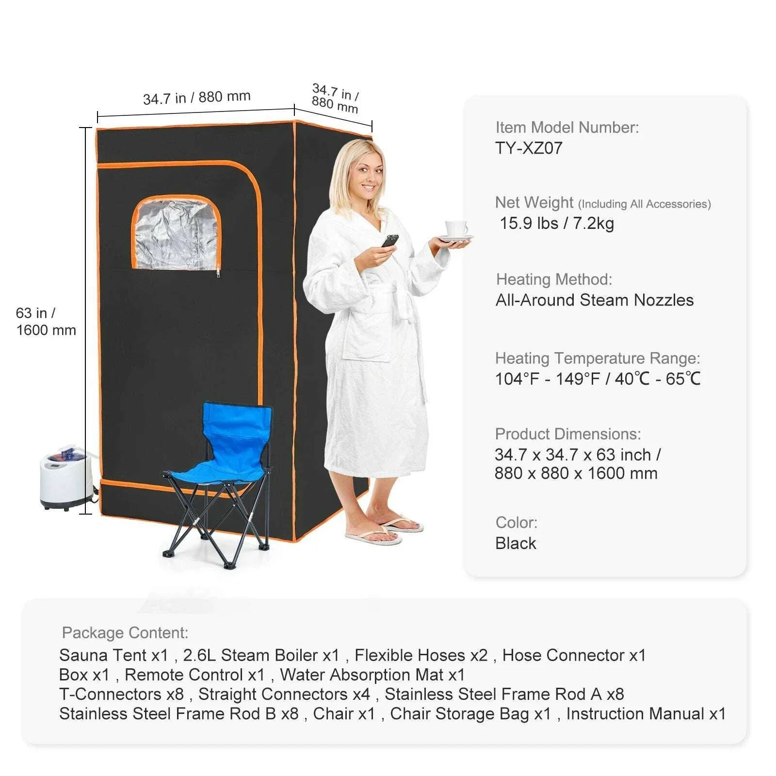 VEVOR Compact Portable Steam Sauna Tent 1200 Watt Home Therapeutic for Detox Relaxation Time Remote Control Personal for Home