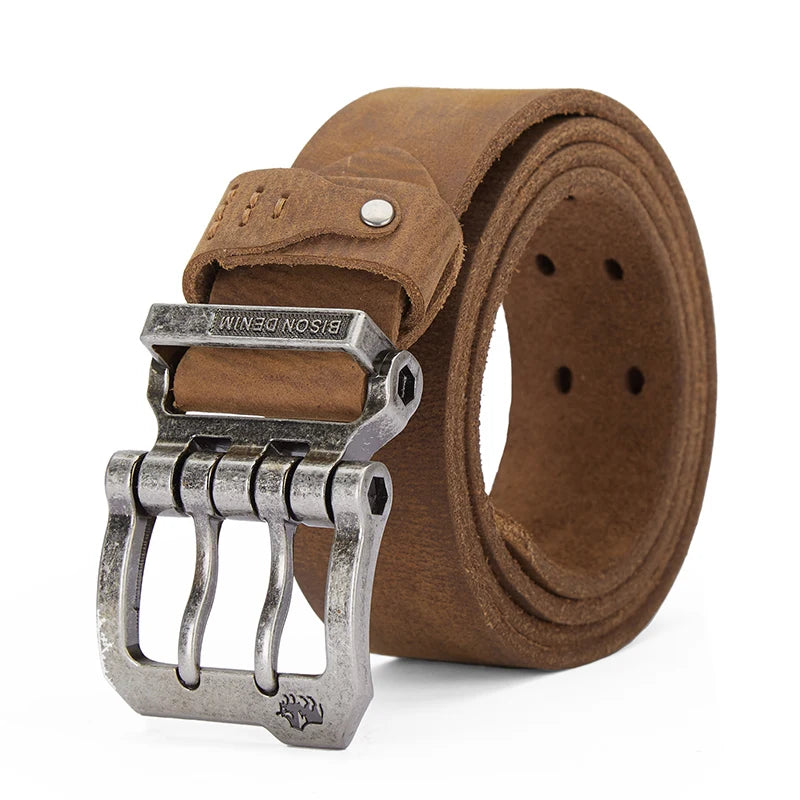 BISON DENIM Genuine Leather Belt For Men High Quality Buckle Jeans Casual Belts Vintage Business Cowboy Waistband Free Shipping