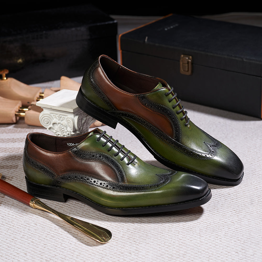 Luxury Italian Men's Oxfords Genuine Leather Brogue Wingtip Wedding Party Dress Shoes for Men Classic Lace-Up Office Formal Shoe