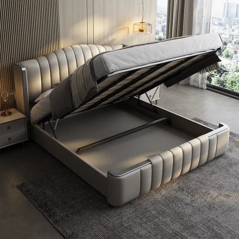 Design Simple Italian Type Bed Cowhide Luxurious Standing Sleeping Bed Double Wedding Camas De Matrimonio Dormitorio Furnitures