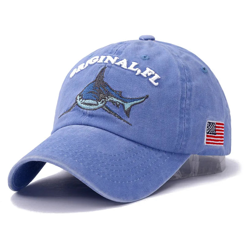 2025 New High Quality Wash Cotton America Flag Shark Men's Baseball Cap Women Snapback Hats For Men Bone Hip Hop Dad Hat Gorras