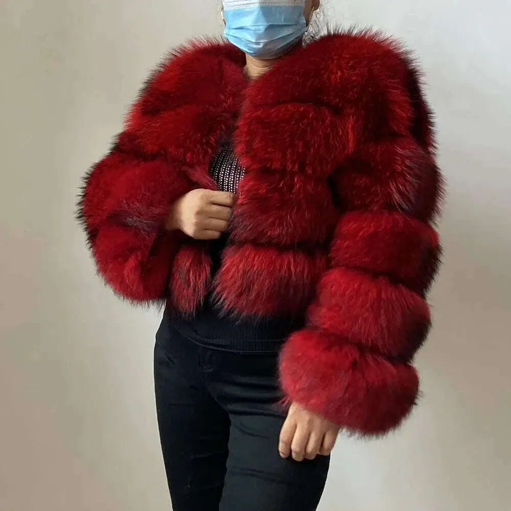 BEIZIRU Real Raccoon Fur Coat Women Winter Long Sleeve Natural Luxury Jackets Thick Top