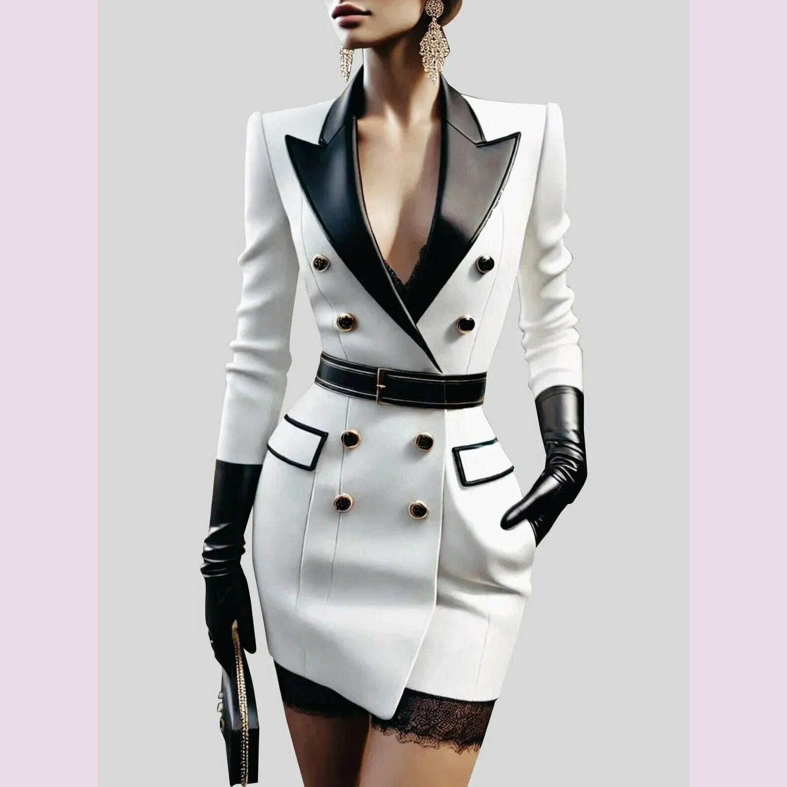 Womens Elegant Double Breasted Peak Lapel Mini Blazer Dress with Belt Tailored Slim Fit Formal Evening Office Wear Chic Stylish