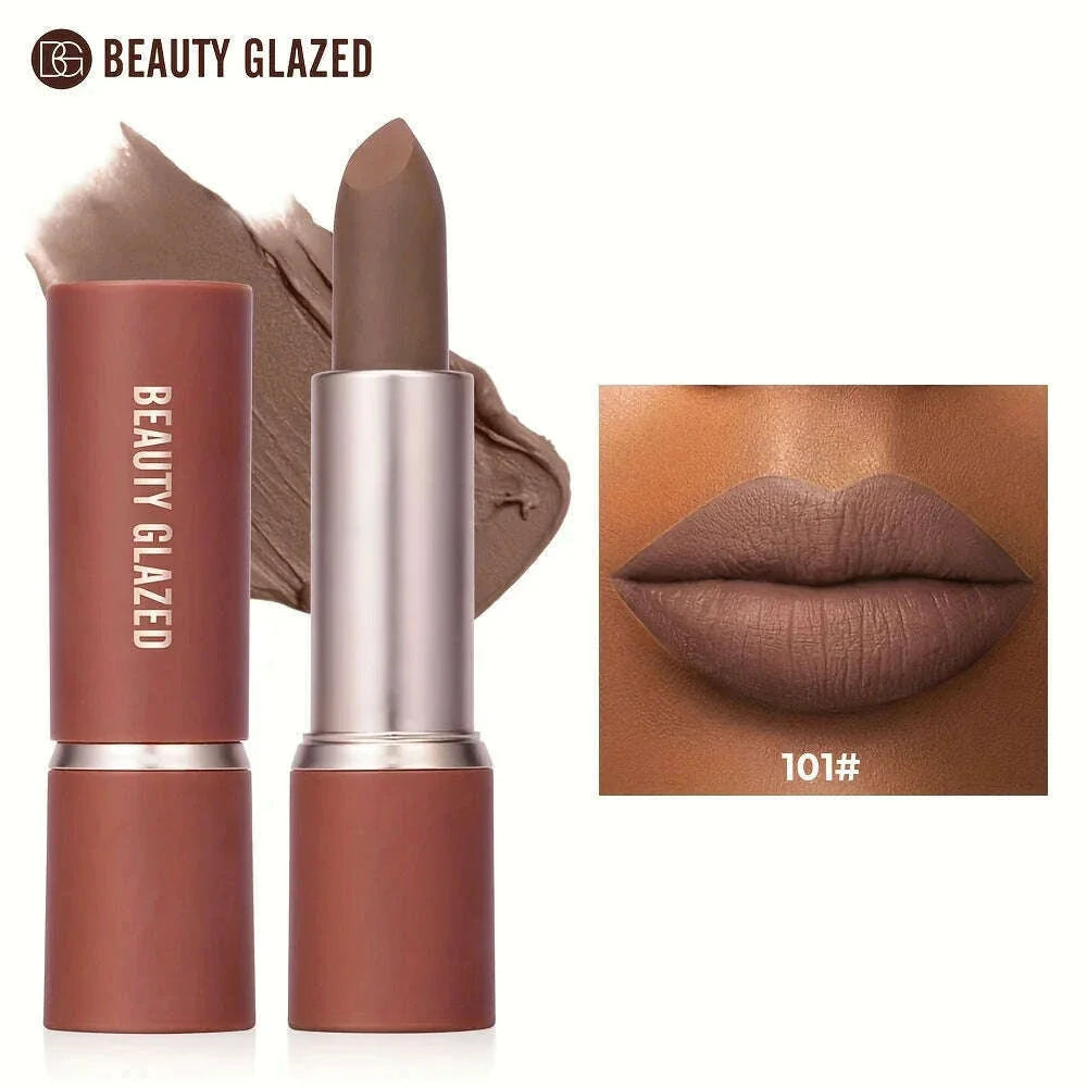 Barely Matte Cocoa Lipstick Creamy Texture Nourishing Care Long Lasting Waterproof All Skin Types Brown Hue Matte Lipstick