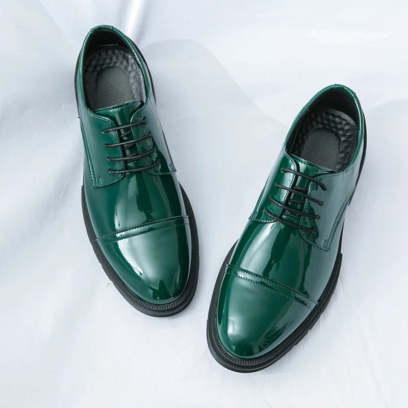 Classic Green Style Casual Derby Formal Shoes Career Office Leather Shoes Pointy Toe Handmade Business Wedding Dress Shoes Men